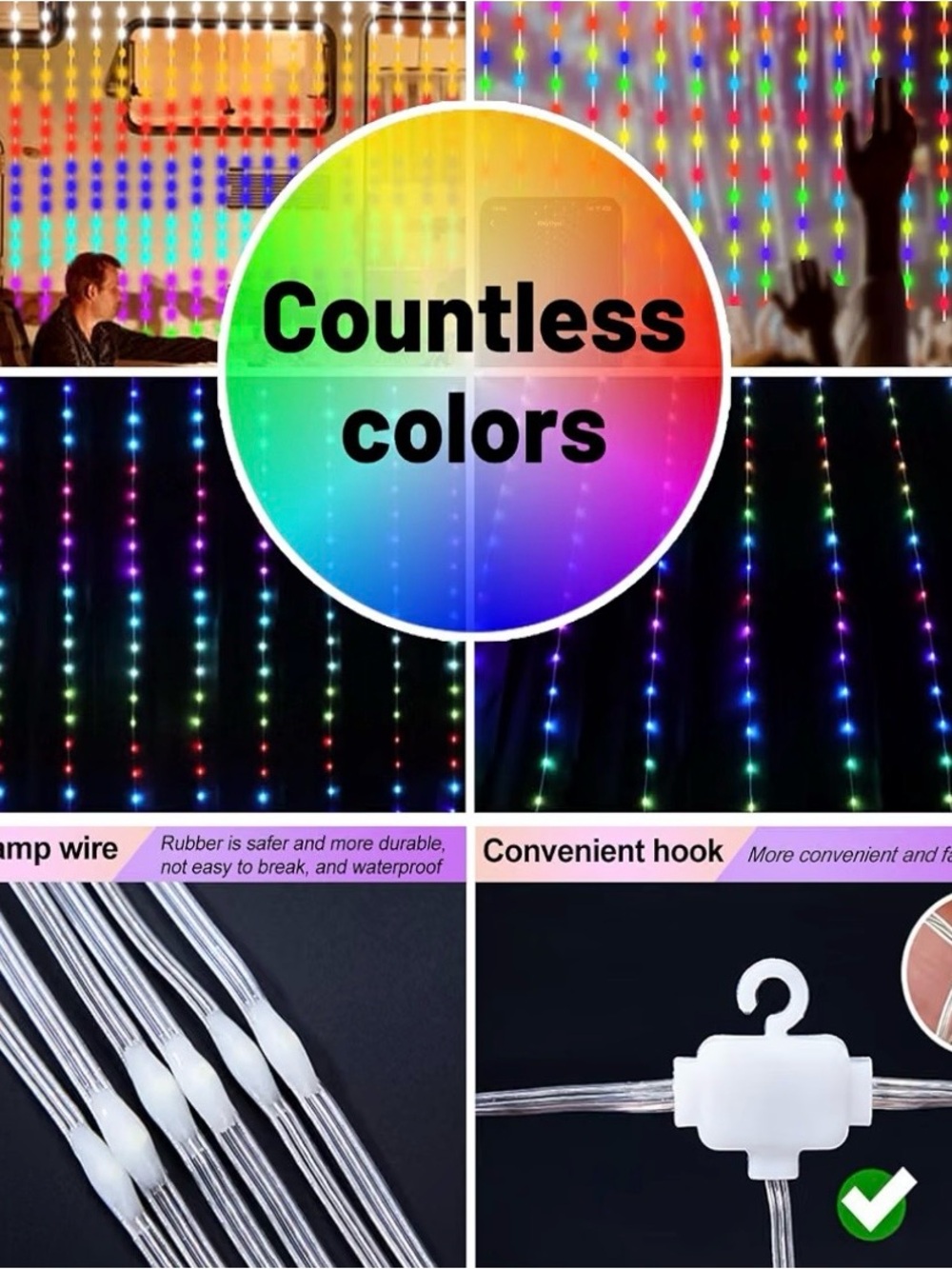 Multicolor Smart Curtain String Lights - App & Remote Control - Picture 5 of 9